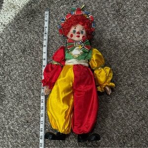 Vintage Porcelain Clown Doll 19” Stuffed Body Jester 80s 90s Decor